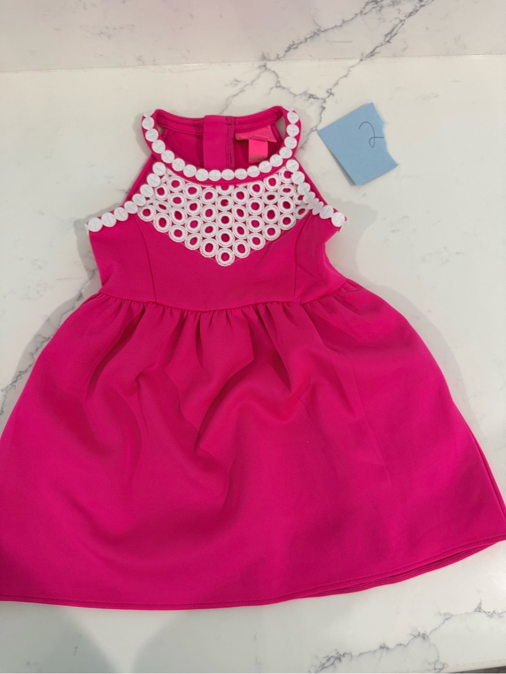Lilly Pulitzer Girls Hot Pink Dress with White Eyelet Trim Size 2
